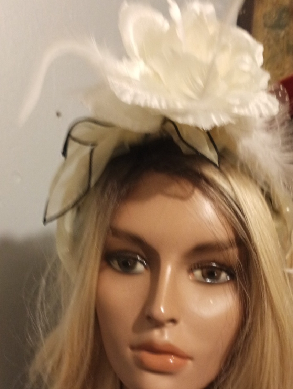 Cream Floral Headband Fascinator with Feather Detail - Women Accessories Hats